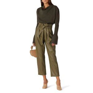 Love, Whit Olive Green Faux Leather High Rise Paperbag Pants Women's Size 6